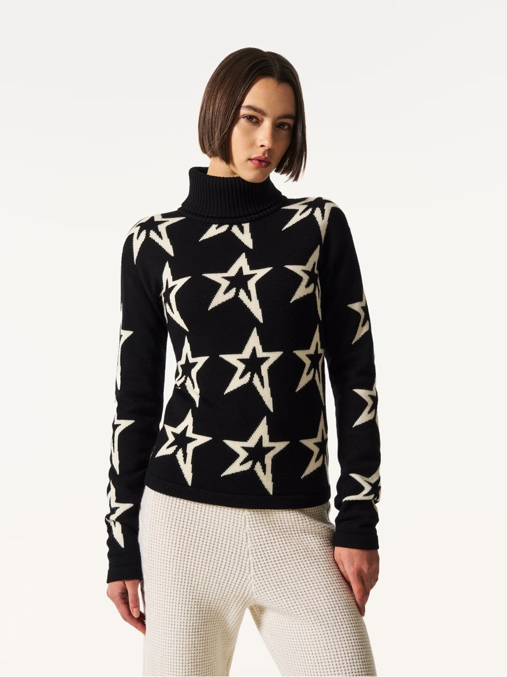 Perfect Moment Navy and White Star Dust Turtleneck Sweater